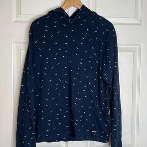 Denim & Flower Hoodie with White Bird Accents